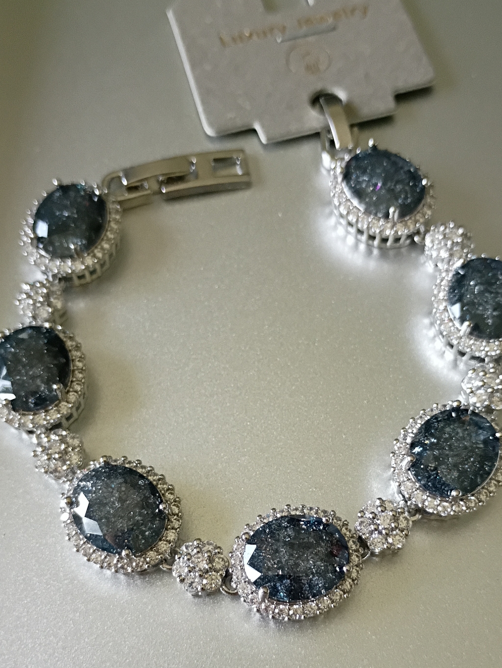 New Sparkling Graphite Oval Crystal Tennis Bracelet - - Picture 5 of 6